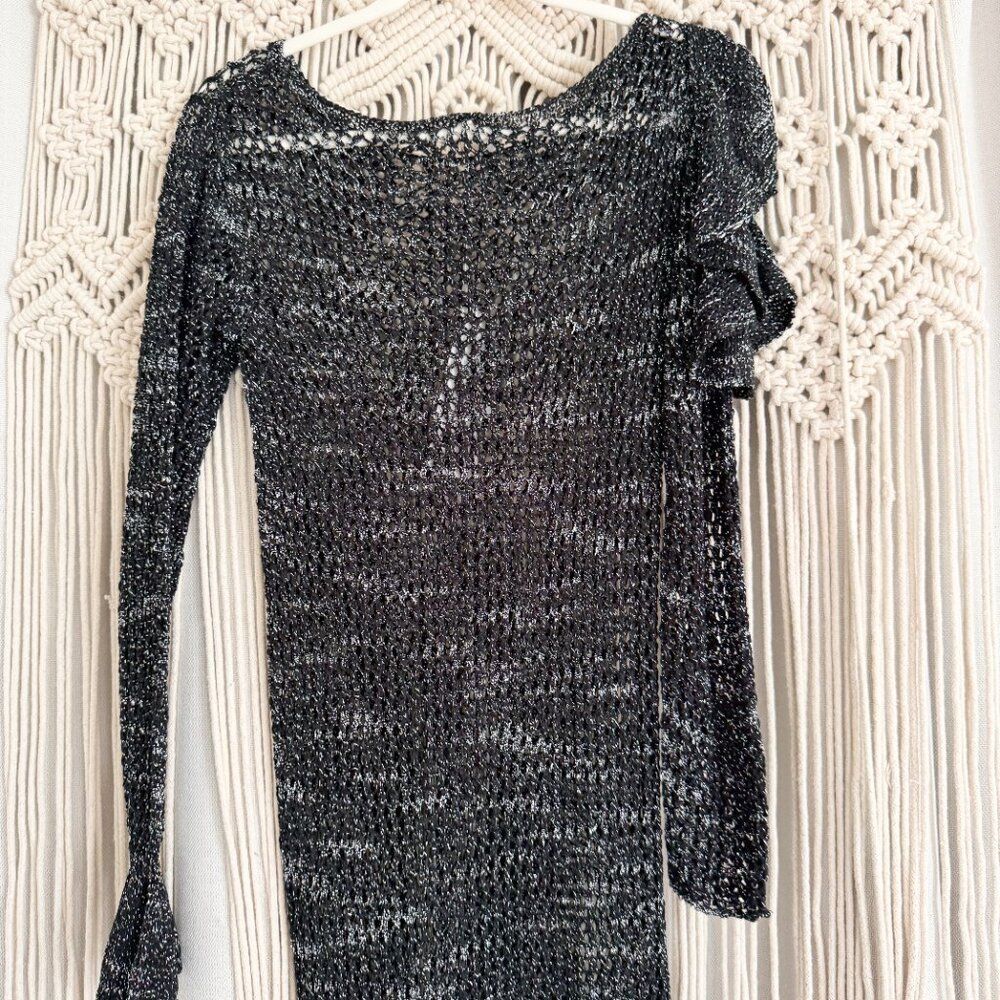 Sahoco Black Silver Metallic open Knit Long Sleeve Dress Women’s Medium - Picture 8 of 9